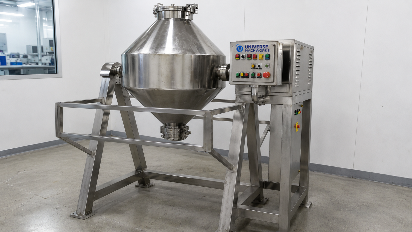 GMP-compliant Double Cone Blender manufactured by Universe Mach Works with SS316 stainless steel construction