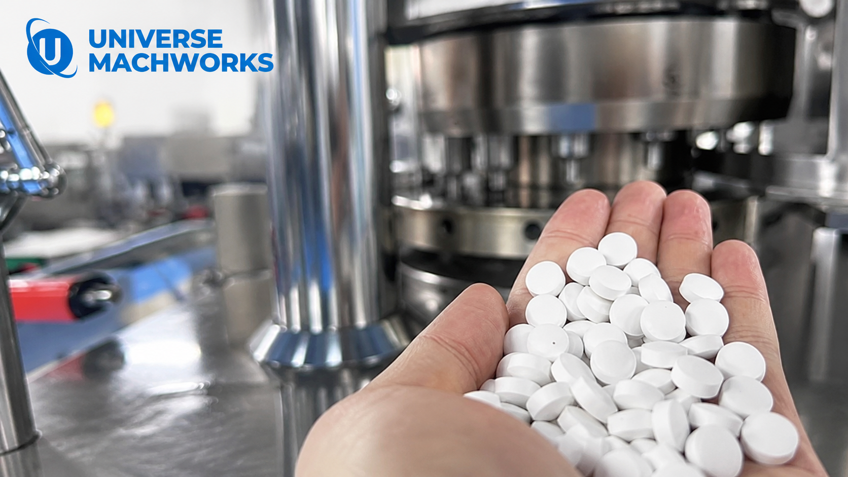 Freshly compressed pharmaceutical tablets from a Universe Mach Works tablet press