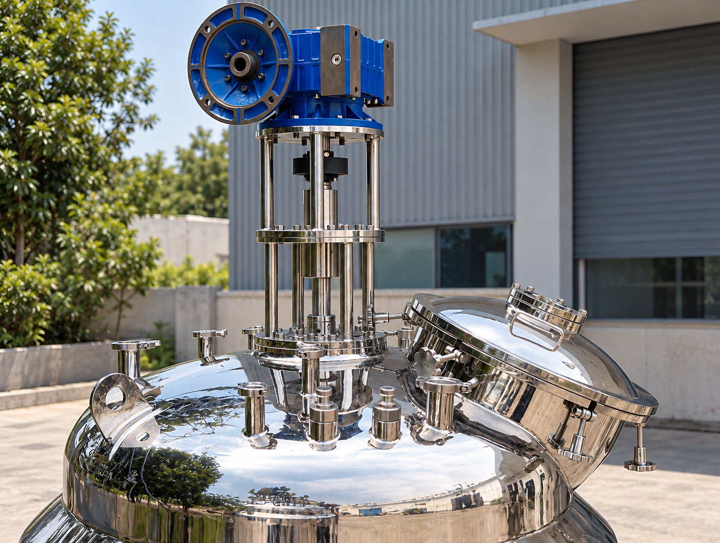 Fermentor machine top agitator and stainless steel vessel detail