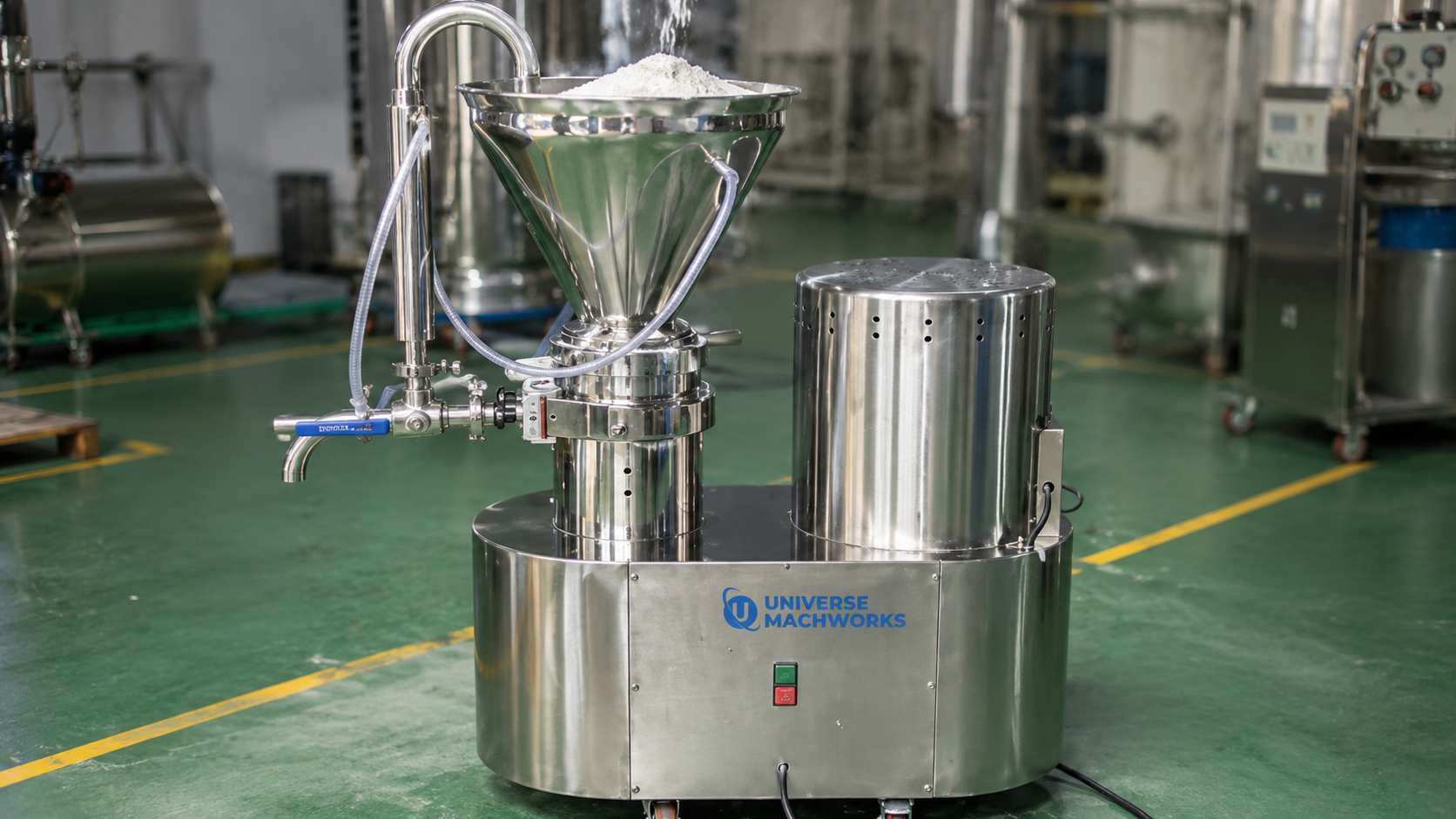 Smooth pharmaceutical cream discharging from a stainless steel colloid mill outlet
